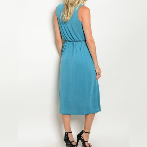 L Turquoise Draped Top Midi Dress - Picture 2 of 3